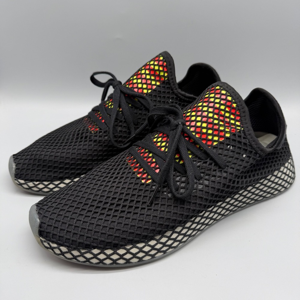 Adidas Deerupt Runner Men 12 Black Mesh Lightweight Athletic Sneakers EE5674 NWT